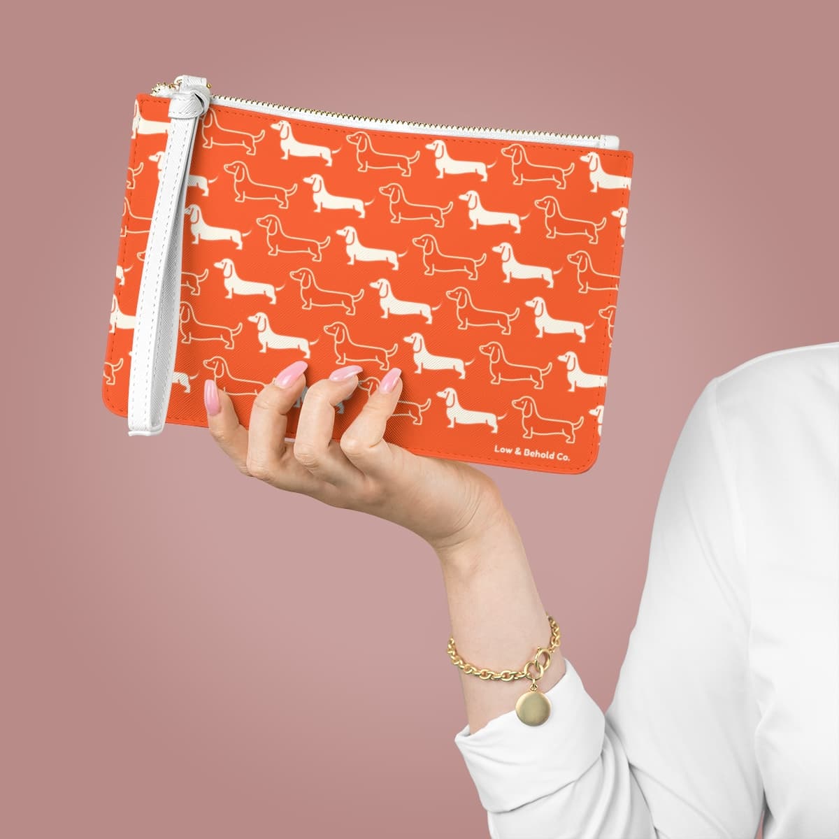Dachshund Pattern Clutch (Orange)